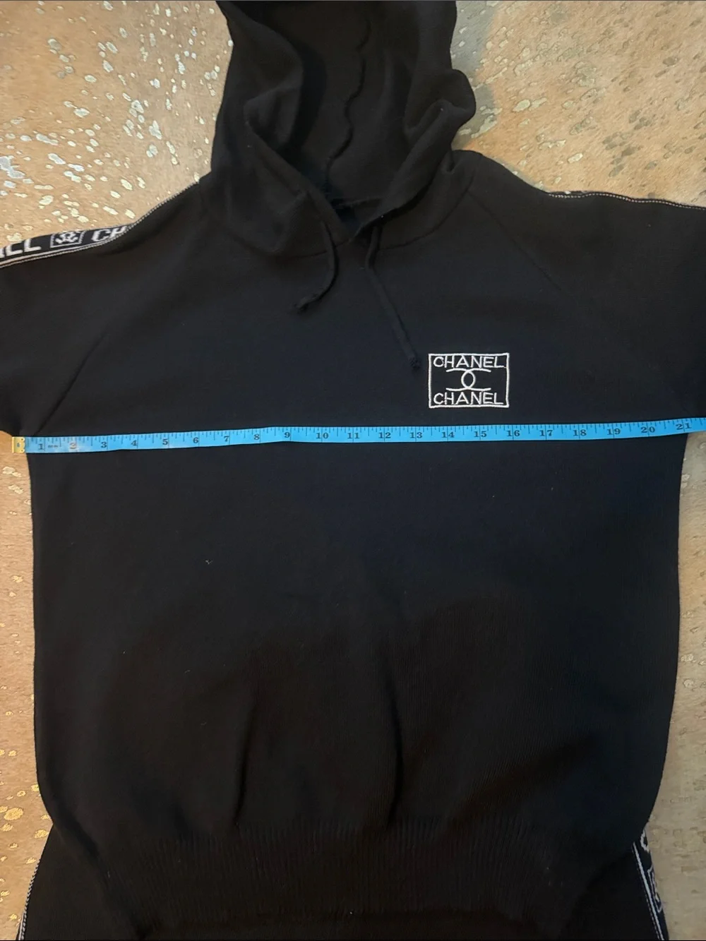 CHANEL Black Logo Tape Hoodie & Joggers Sweater Set